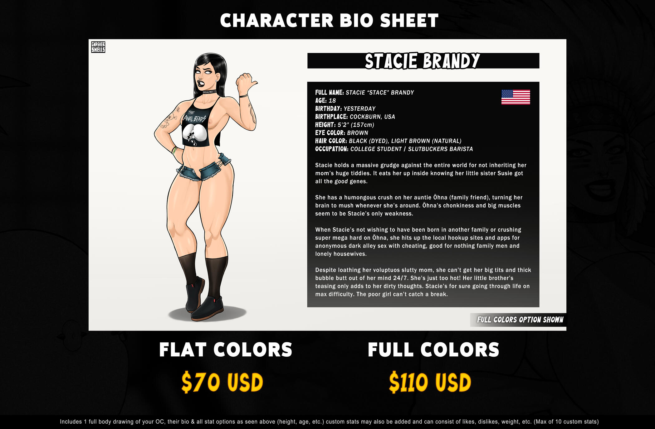 Character bio sheet prices