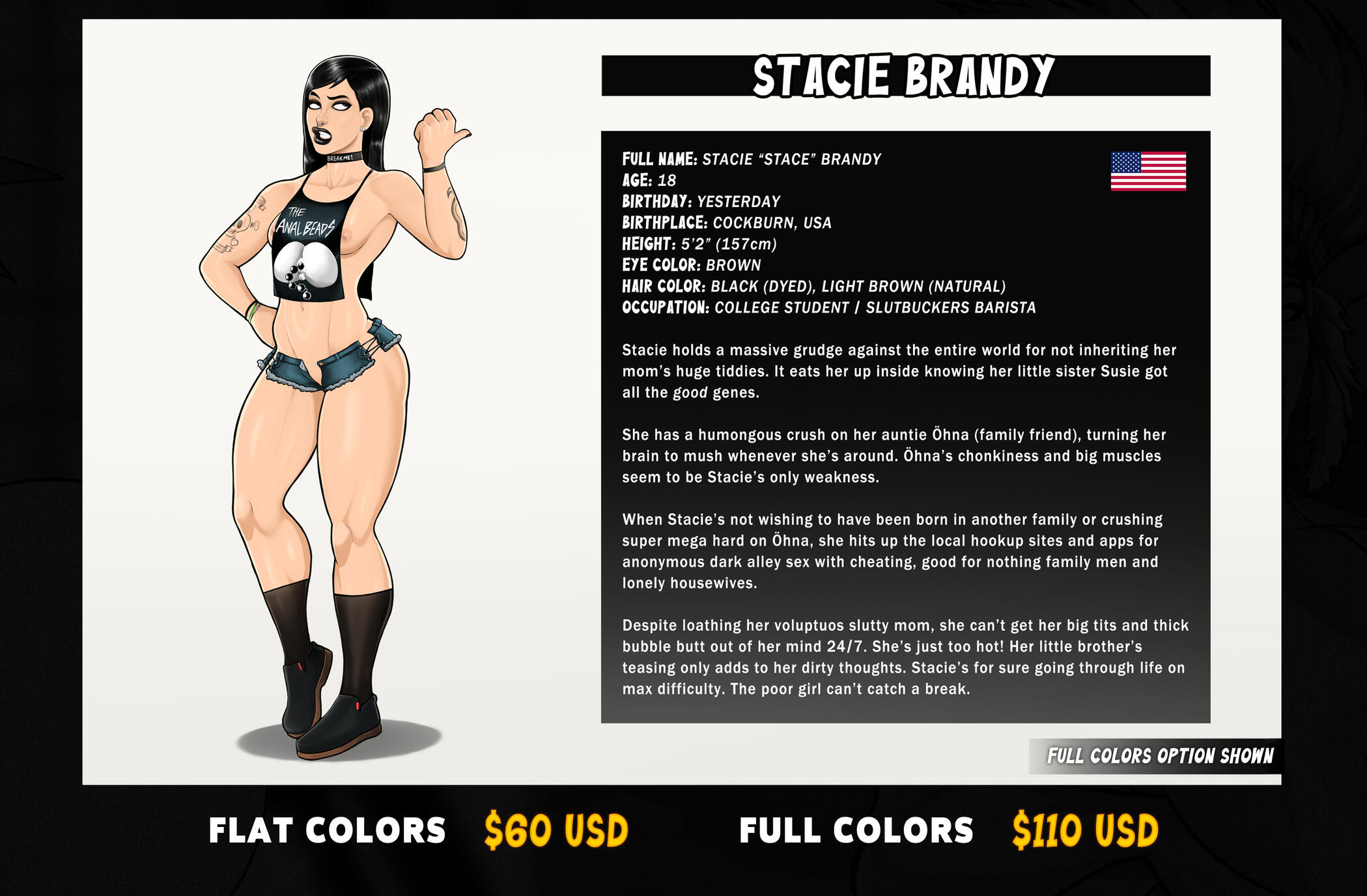 Character bio sheet prices